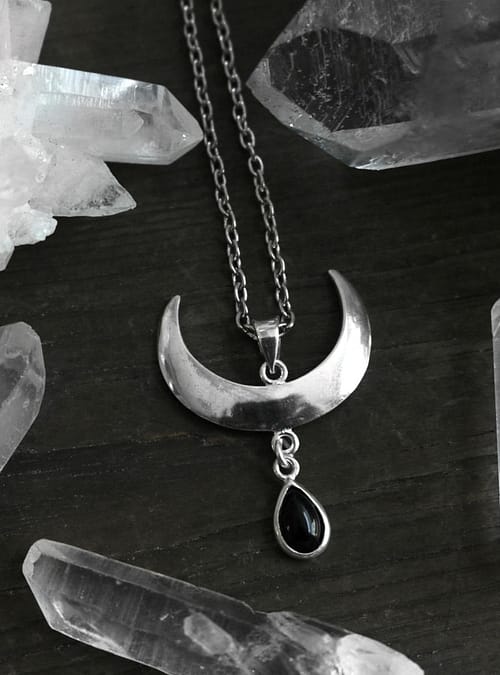 sterling silver crescent moon pendant with onyx