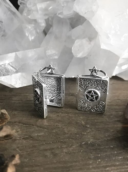 Sterling silver Grimoire pentagram locket pendant
