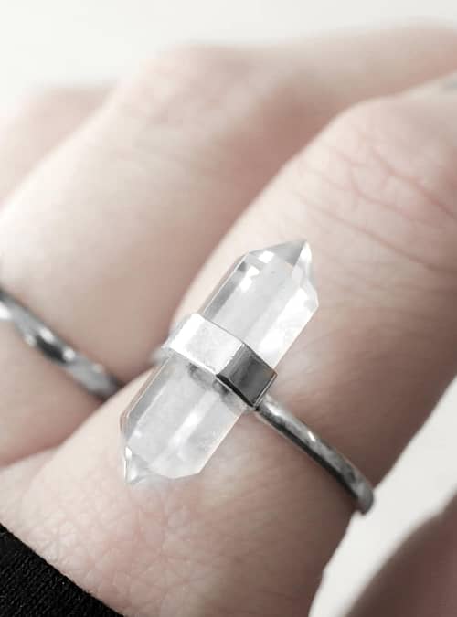 large clear crystal quartz ring in sterling silver