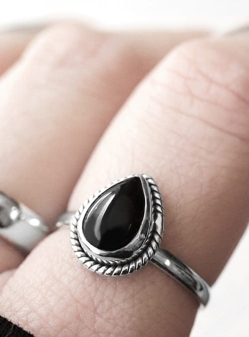 Amara sterling silver ring with onyx crystal.