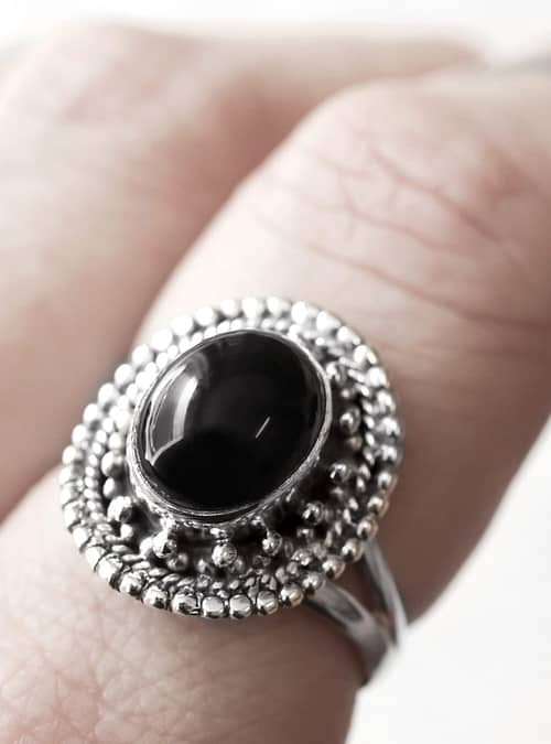 Nathalia sterling silver ring with an onyx crystal stone.