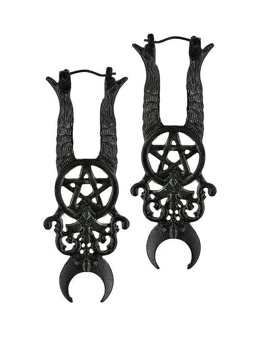 Witchy pitch black earrings with old-fashioned aged texture.