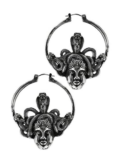 Large hoop earrings with the head of Medusa.