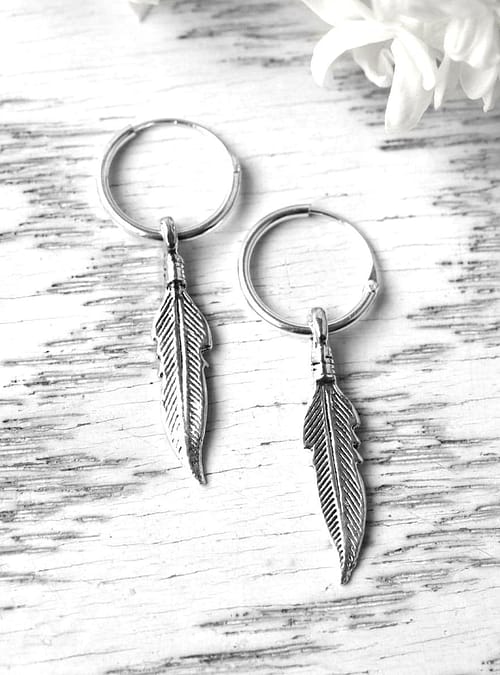feather-mini-hoop-earrings-silver-hellaholics