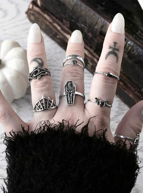spider-web-coffin-and-bone-bat-serpent-duo-serpent-so-mote-it-be-silver-rings-mix-hellaholics