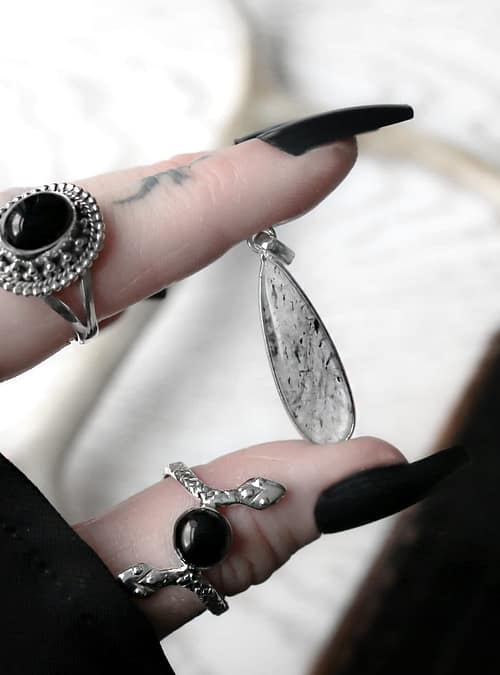 black-rutile-silver-pendant-silver-onyx-rings-hellaholics
