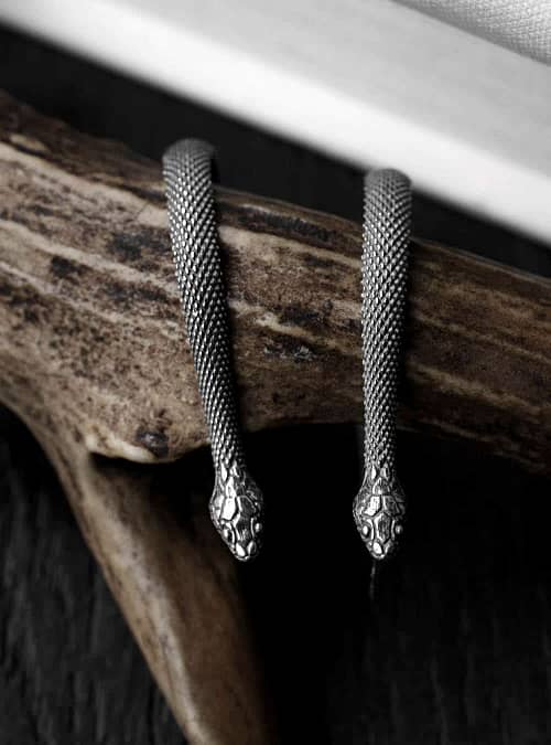 snake earrings in sterling silver with scales and intricate details