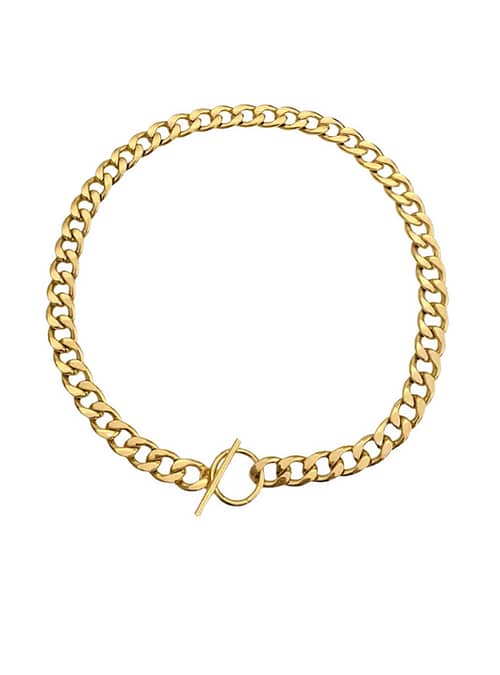 Chiara Stainless Steel Gold Chain T-bar Necklace-hellaholics