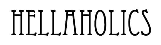 Hellaholics logo in black letters