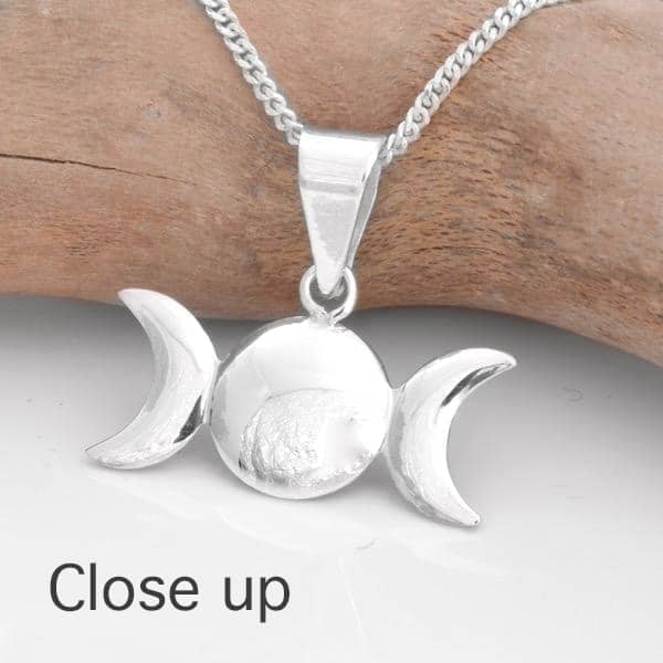 Triple Moon Goddess Silver Necklace