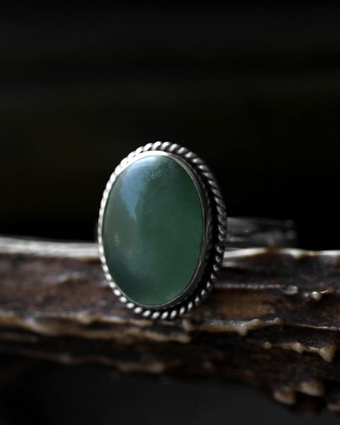 925 Sterling Silver Stackable Green Onyx Large Oval Gemstone