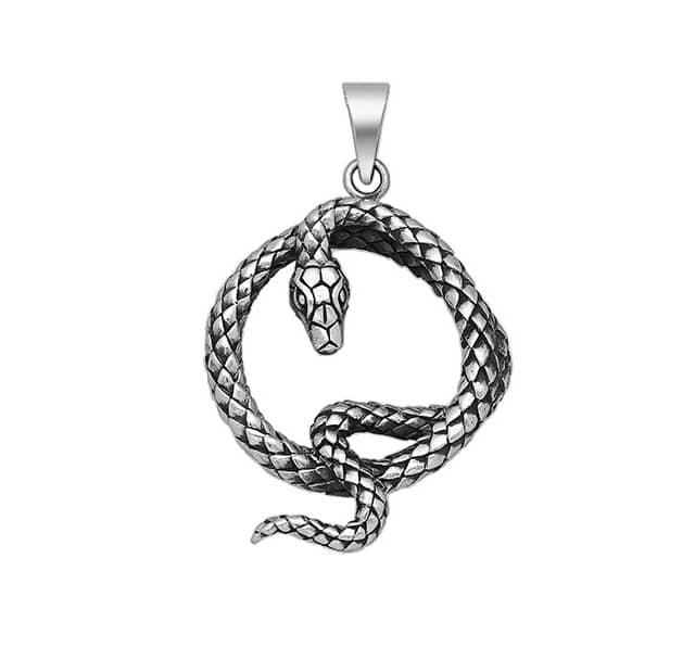 SIlver snake necklace with intricate silver details