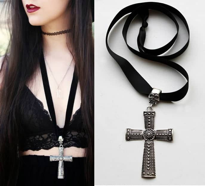 Bold-skull-cross-necklace-worn-long-lenght