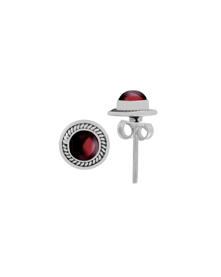 Raina Round Garnet Silver Stud Earrings