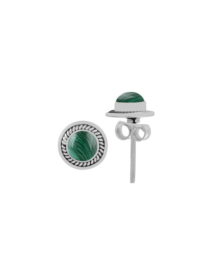 Raina Round Malachite Silver Stud Earrings