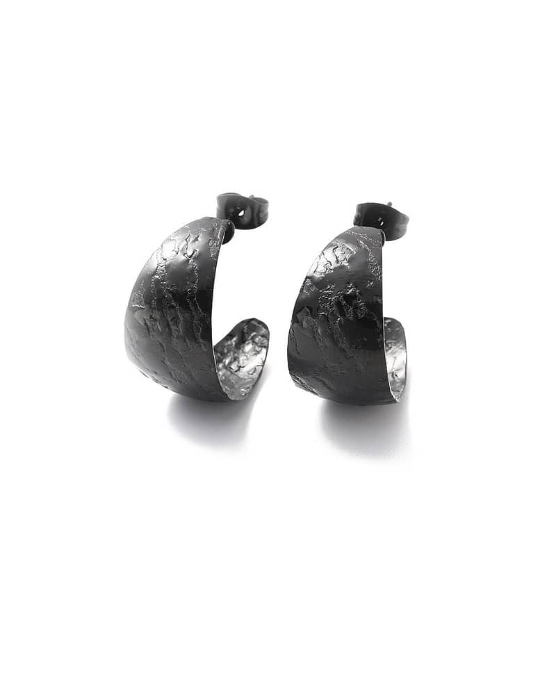 textured-black-stainless-steel-hoop-earrings-hellaholics