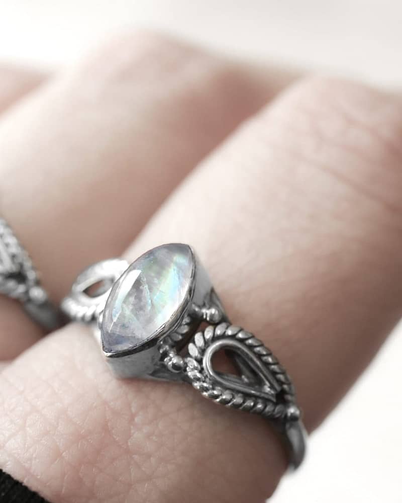 Nea moonstone silver ring in sterling silver.