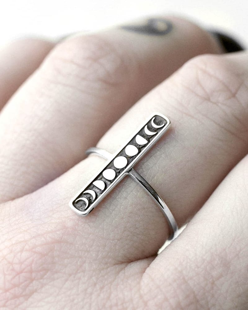 Moon Phases Bar Recycled Silver Ring