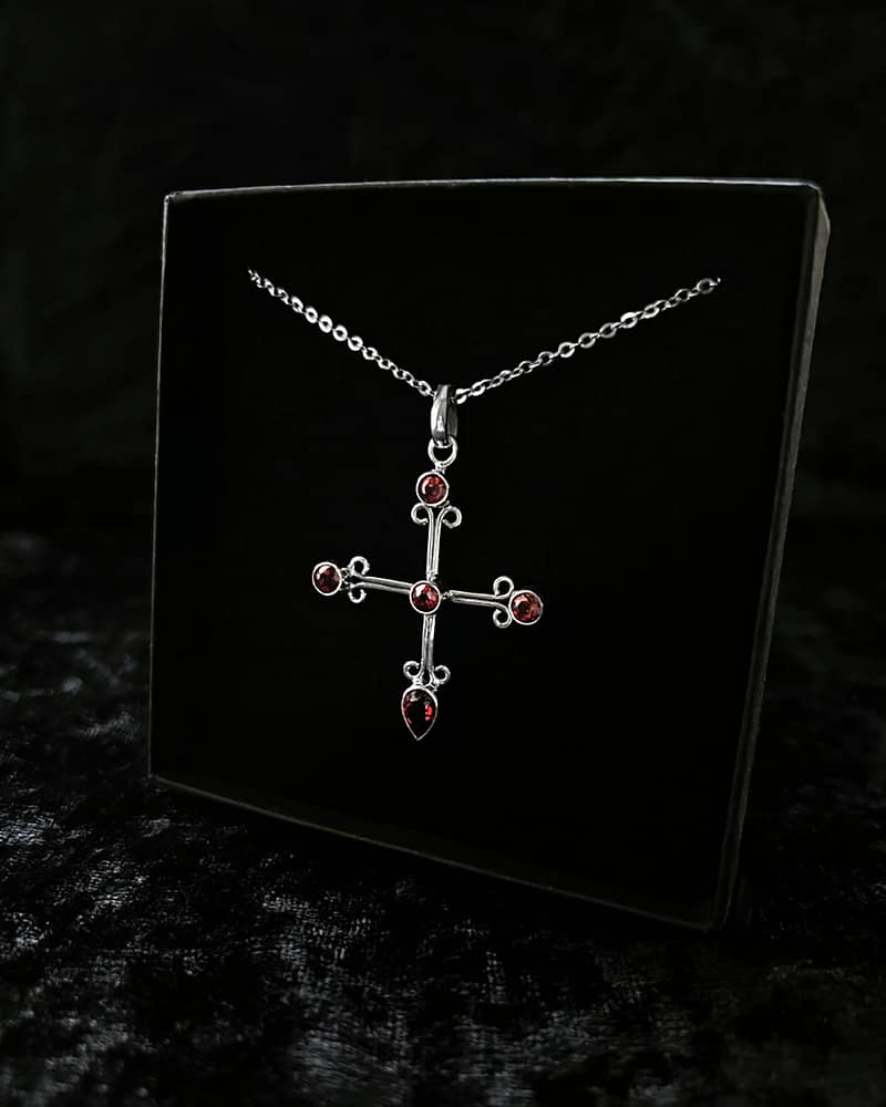 Giselle Garnet Gothic Cross Necklace