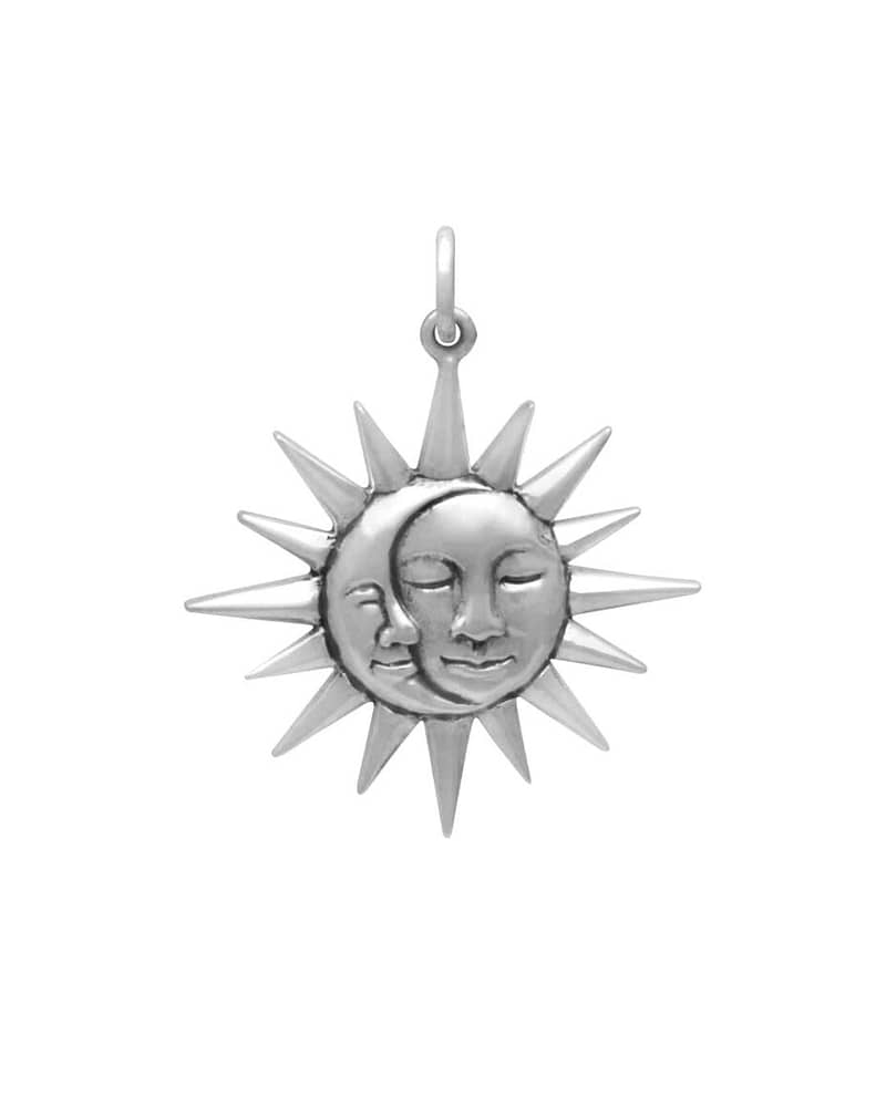 Sterling Silver Moon and Sun Pendant with Faces