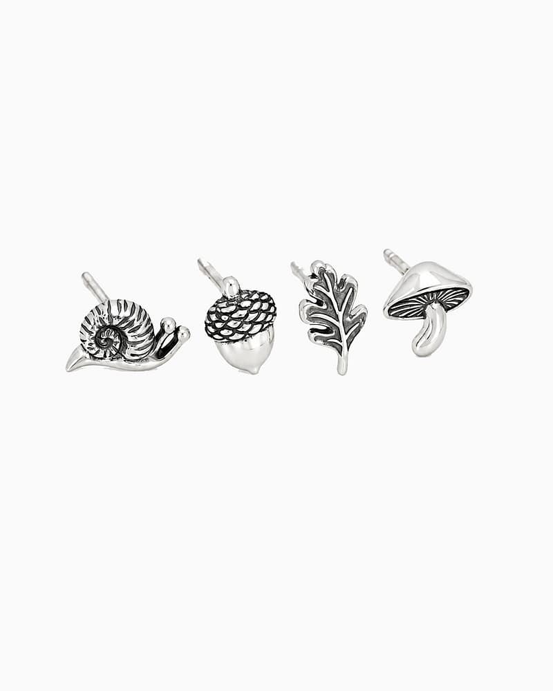 Autumn Nature Earrings Silver Studs Set
