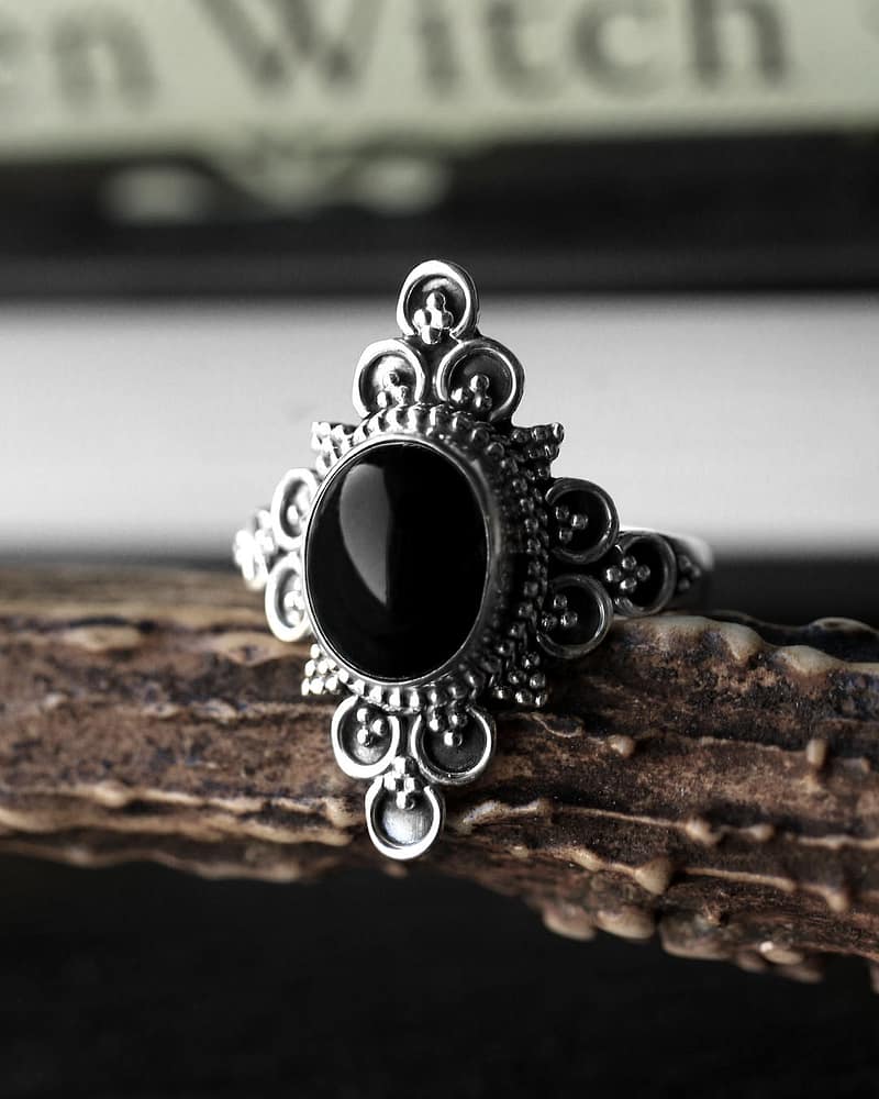 Ariana Silver Onyx Black Stone Ring