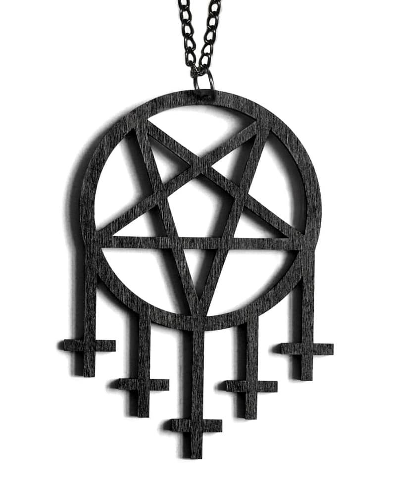 Black Wooden Cross Pentagram Necklace