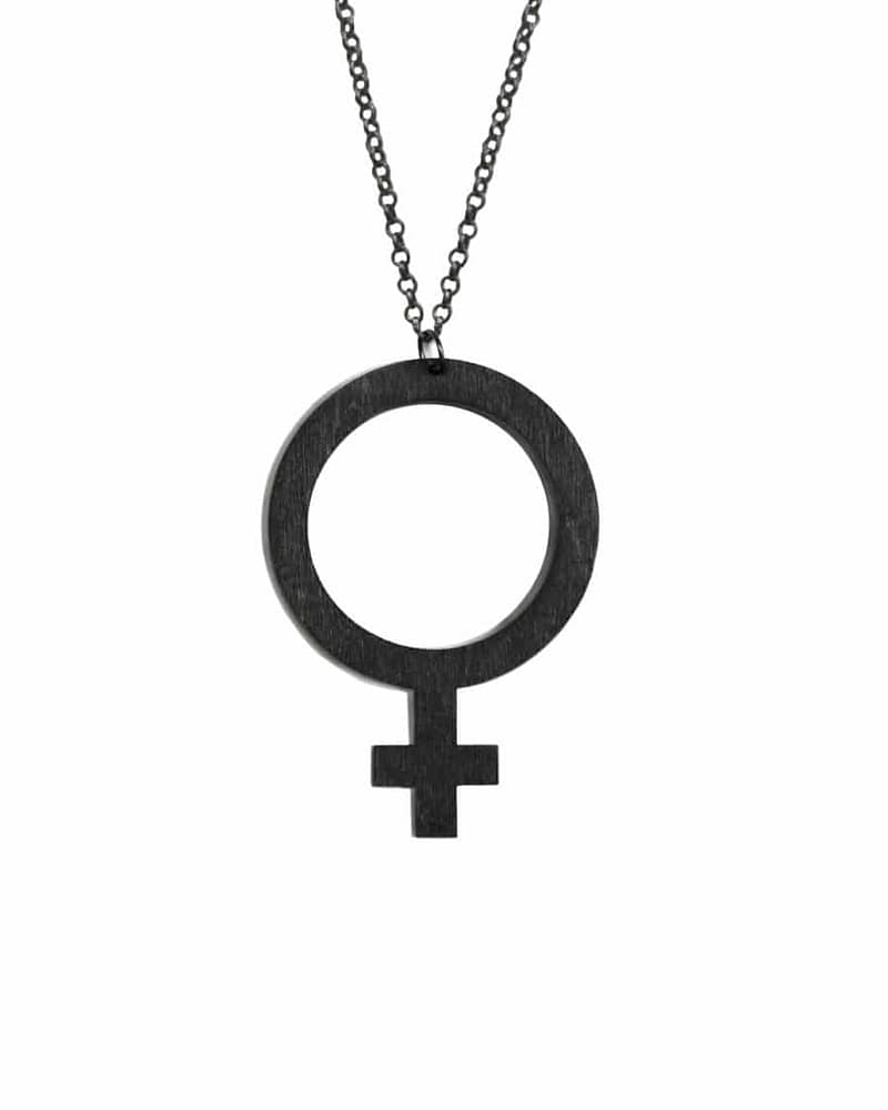 Feminist Black Wooden Female Sign Necklace