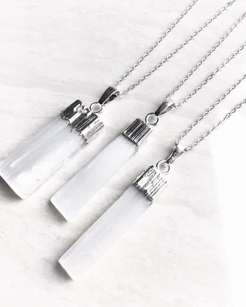 Silver-dipped Selenite Necklace