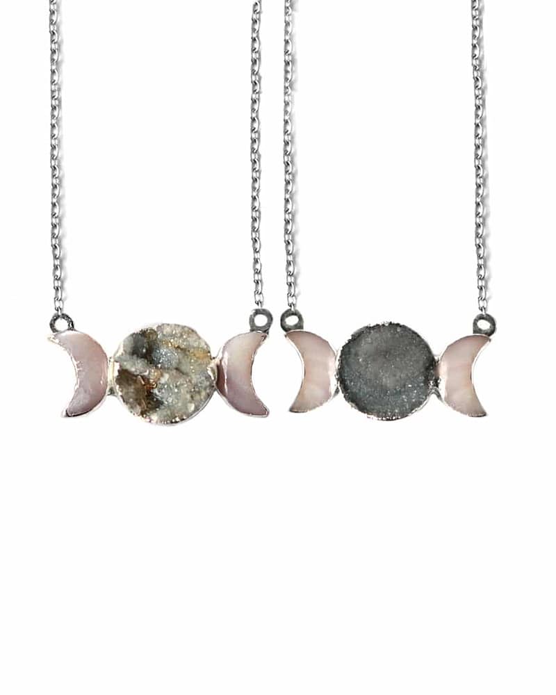 Triple Moon Mother Of Pearl Druzy Necklace