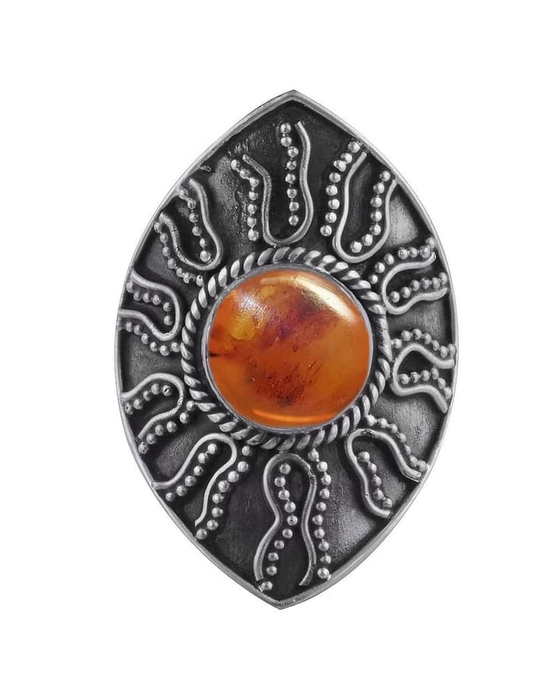Shield Amber Silver Ring