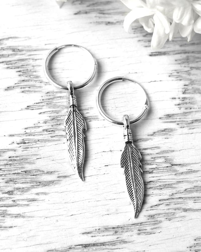 feather-mini-hoop-earrings-silver-hellaholics