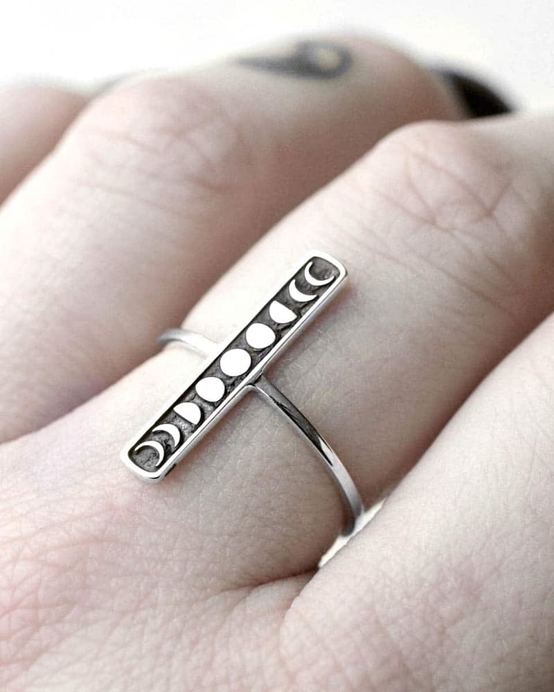 Moon Phases Bar Recycled Silver Ring