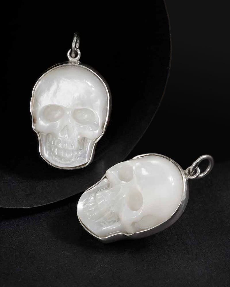 Mother Of Pearl Skull Silver Necklace