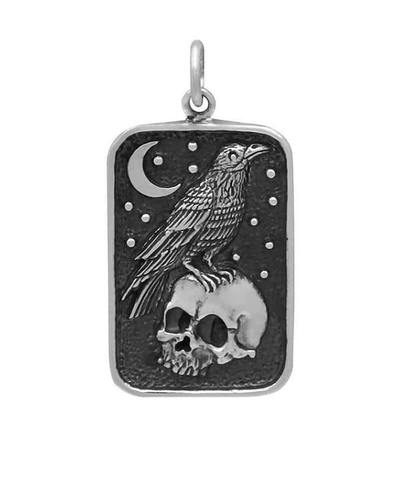 Ravens Skull Amulet Recycled Silver Necklace