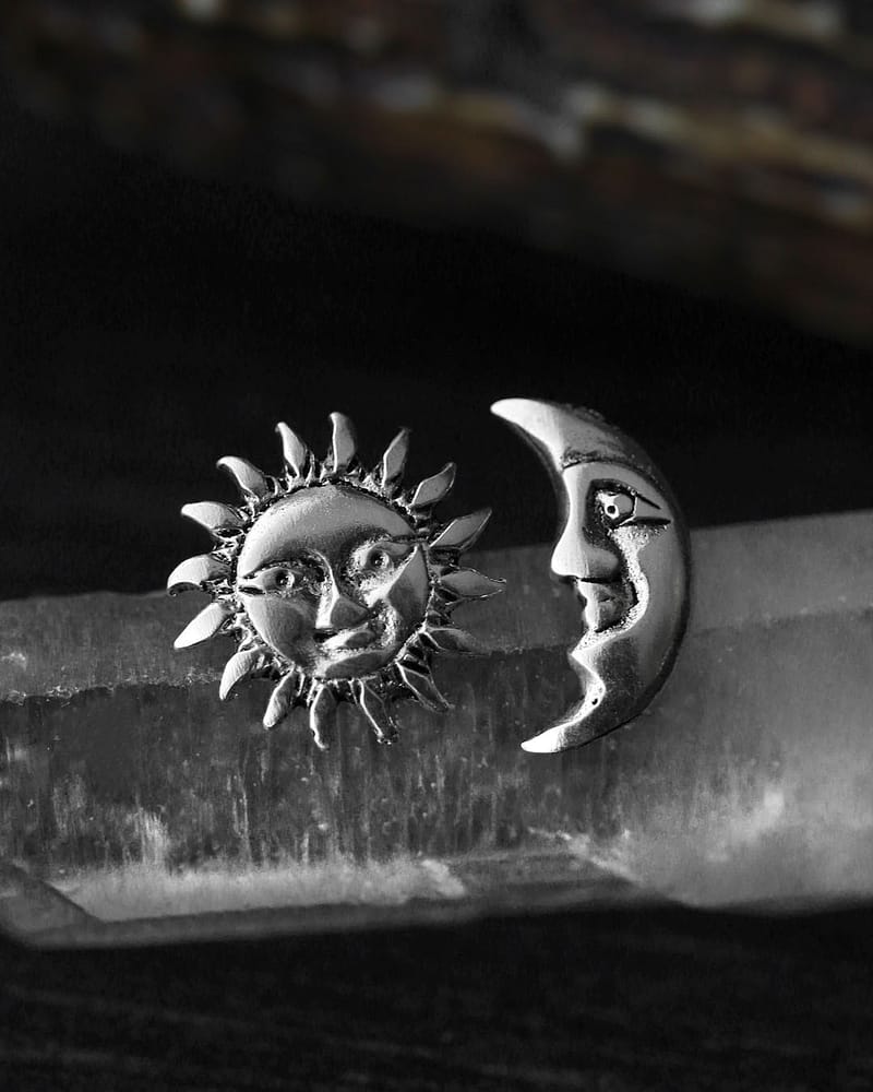 Celestial Silver Sun and Moon Earrings