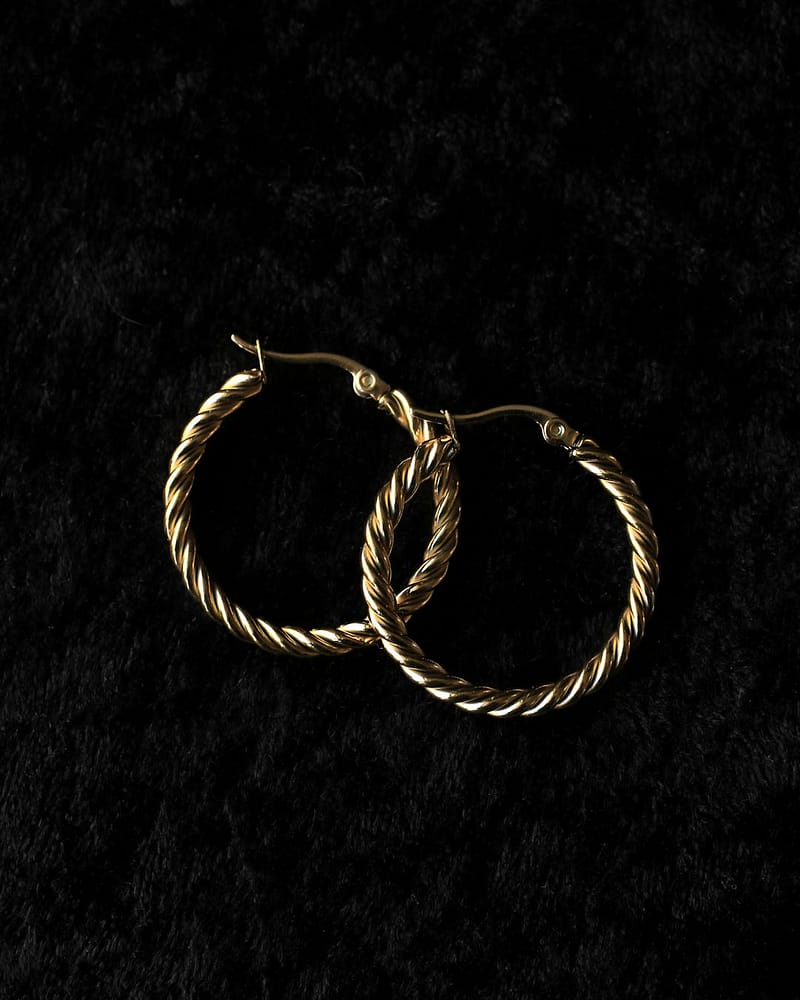 Twisted Medium Stainless Steel Gold Vintage Style Hoops Earrings