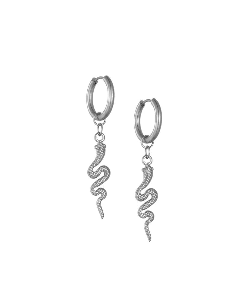 Night Serpent Stainless Steel Snake Hoop Earrings