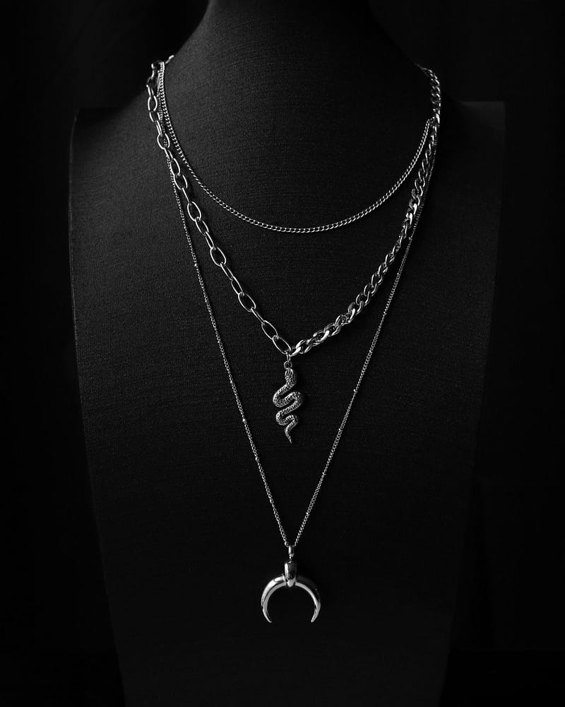 Lunar Serpentine Stainless Steel Stacking Snake Necklace