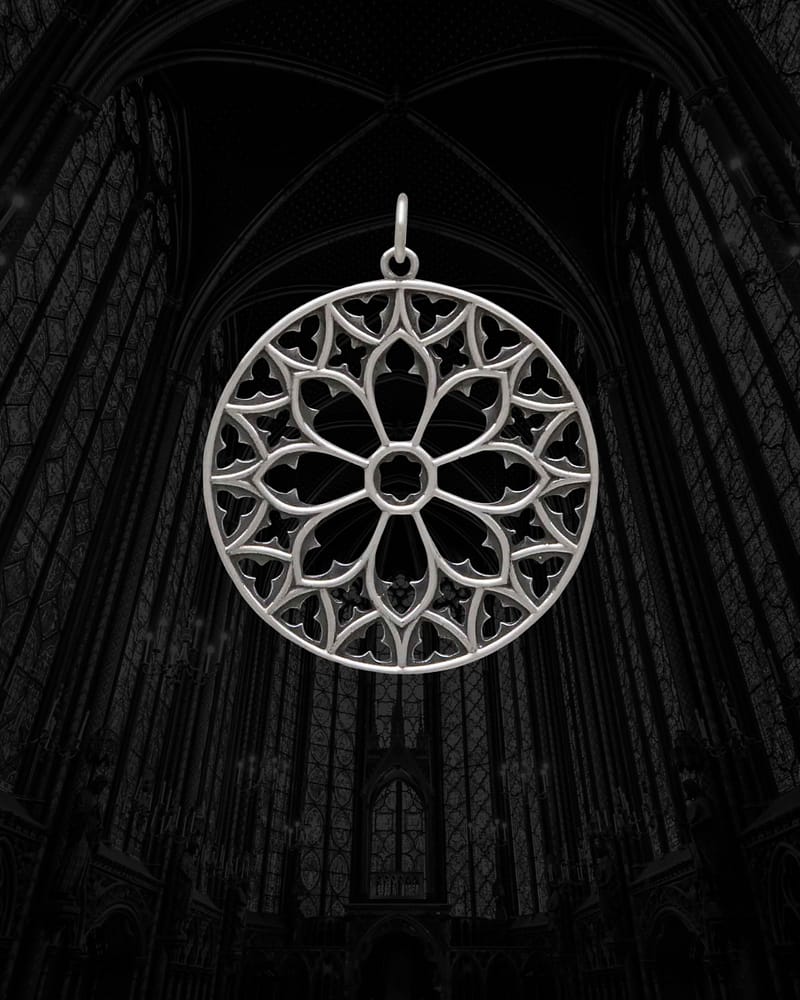 Gothic Cathedral Rose Window Pendant Silver