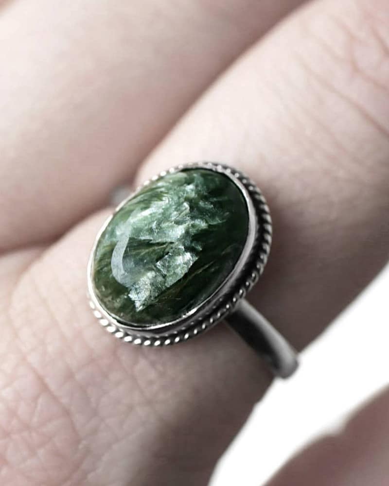 Gaia Green Silver Seraphinite Ring