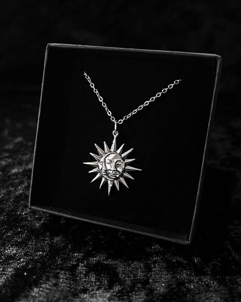 Sterling Silver Moon and Sun Pendant with Faces