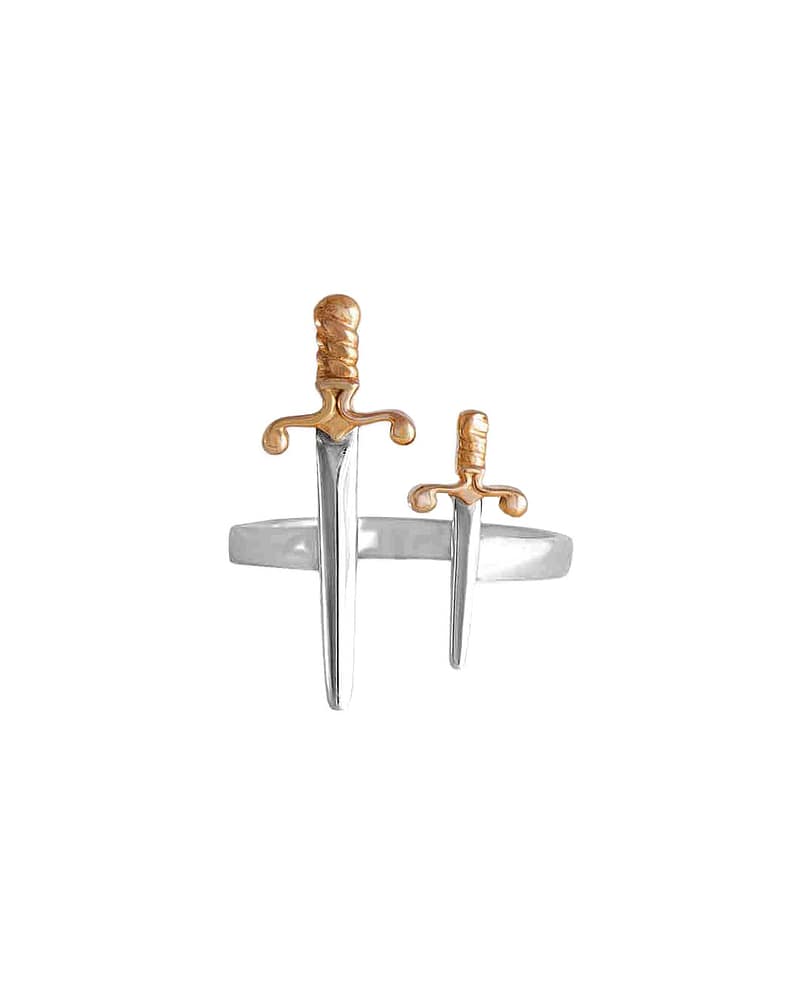 Adjustable Medieval Sword Ring Silver & Bronze
