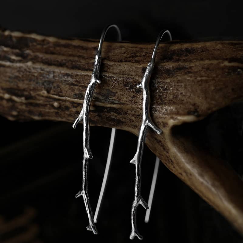 Sterling Silver branch earrings, shaped as bare branches without leaves