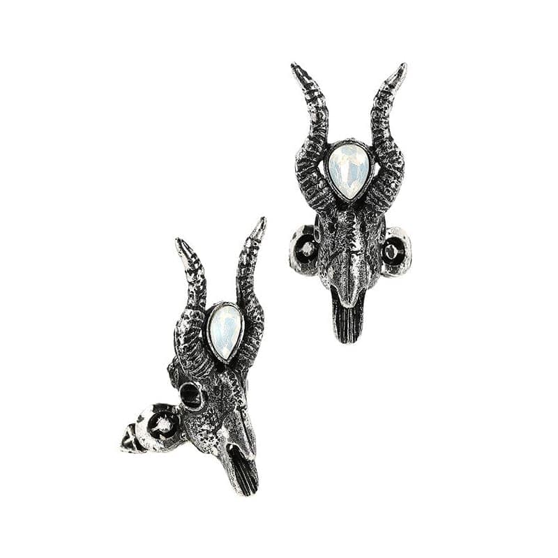 Silver Crescent Skull Ring