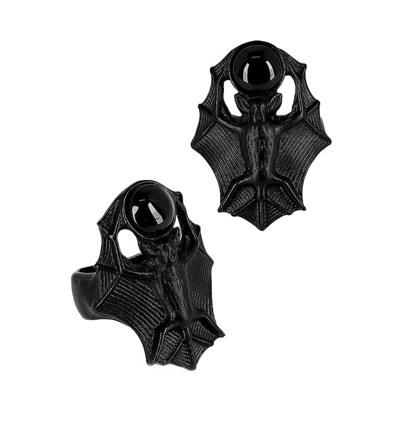 Gothic Black Bat Ring