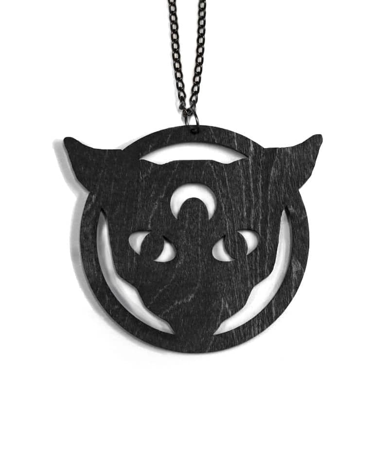 Black Magic Cat Wooden Necklace