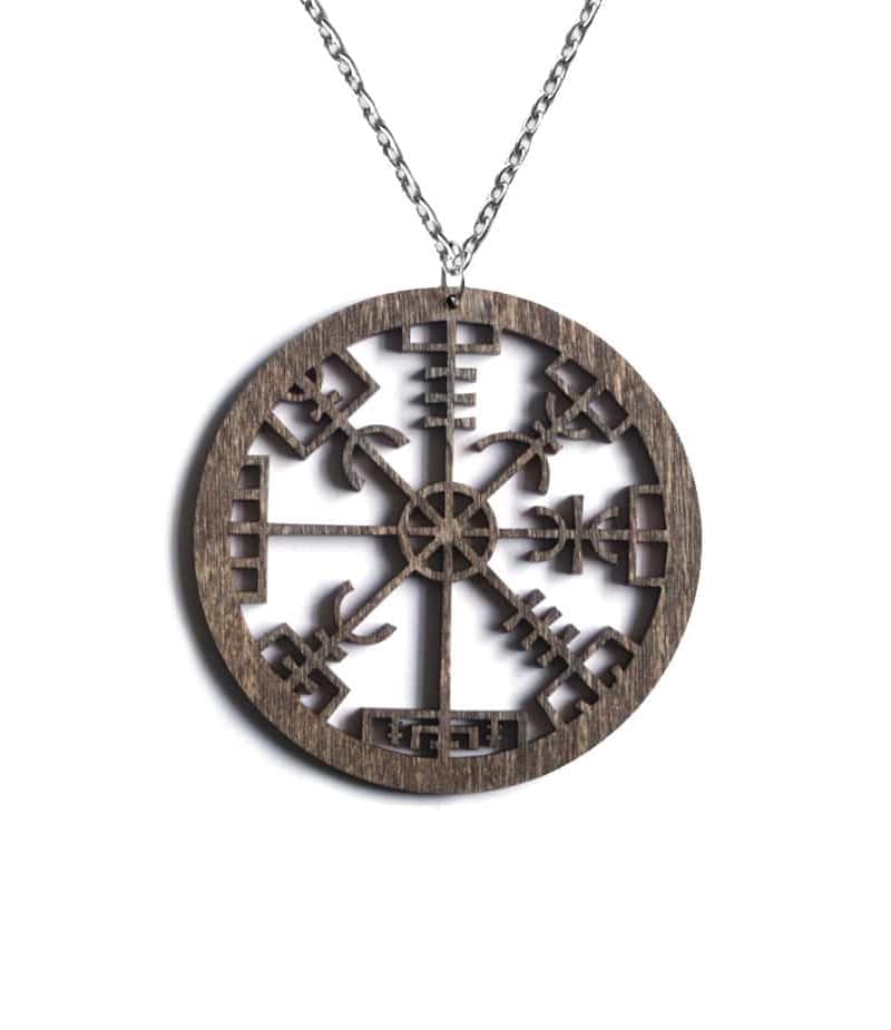 Brown Wooden Vegvisir Necklace