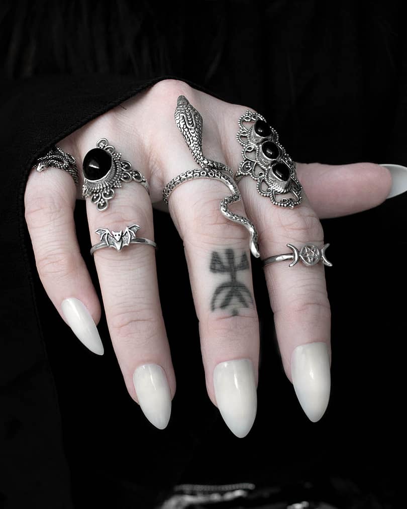 duo-snake-bat-baby-mother-of-serpent-astara-onyx-triple-moon-pentagram-silver-rings-hellaholics