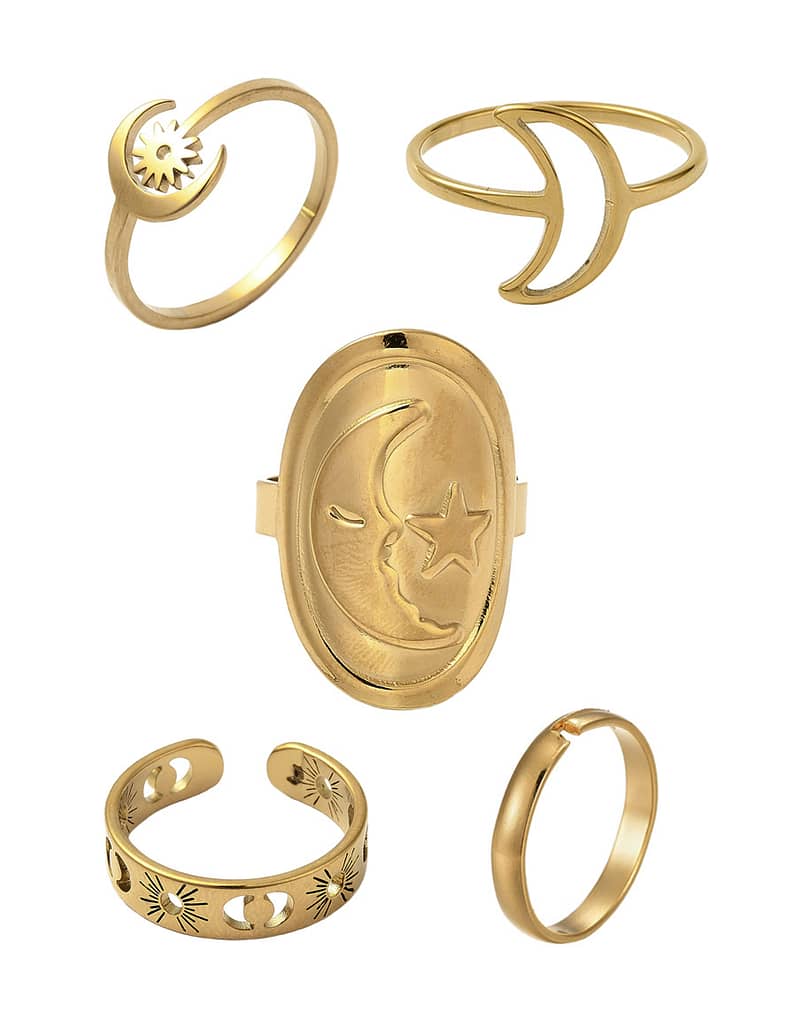 celestial-stainless-steel-moon-ring-set-gold